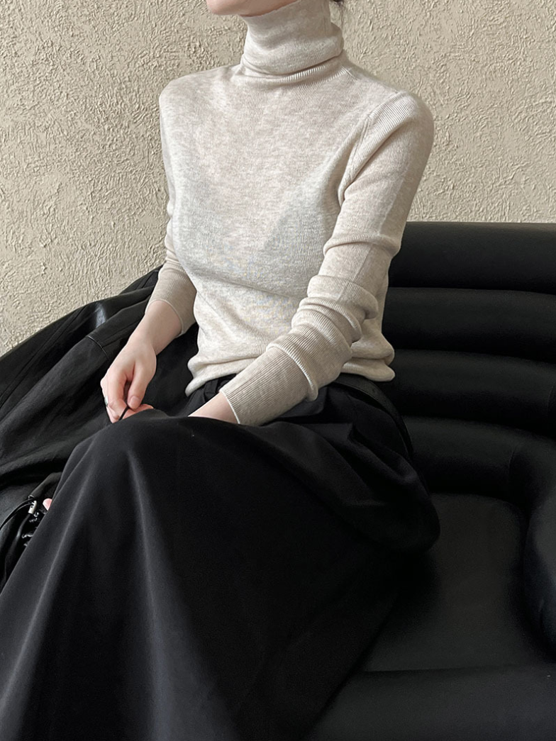 ベーシックリブタートルネックニットトップス