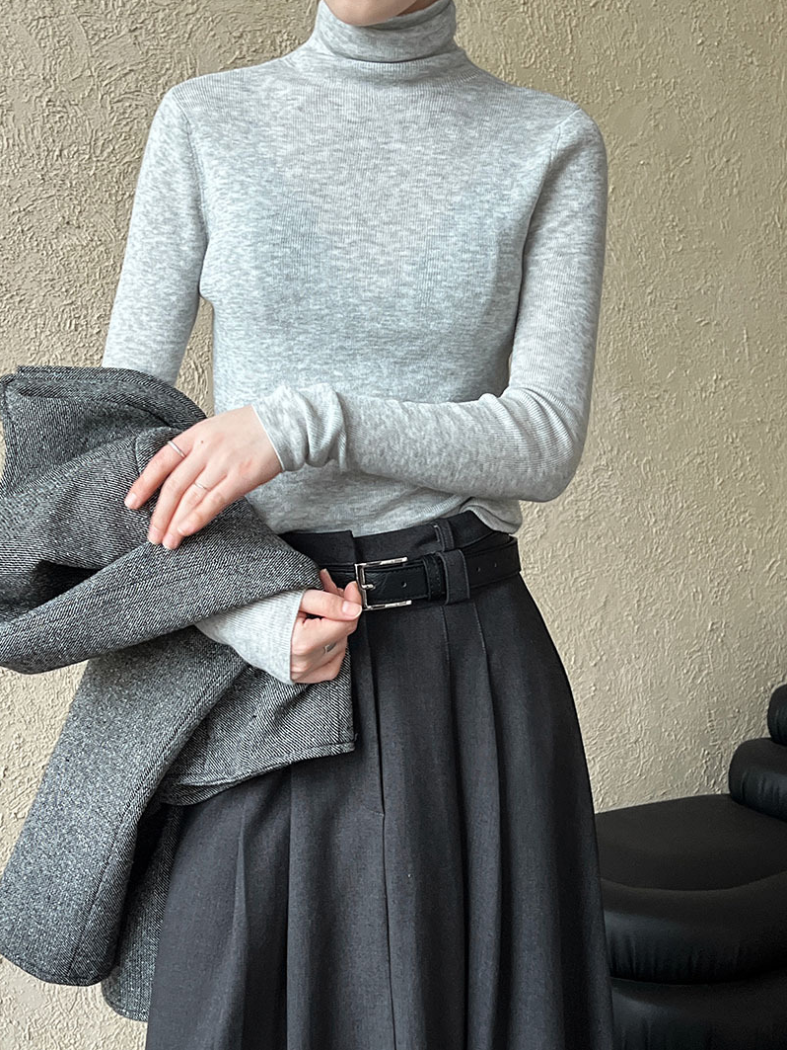 ベーシックリブタートルネックニットトップス