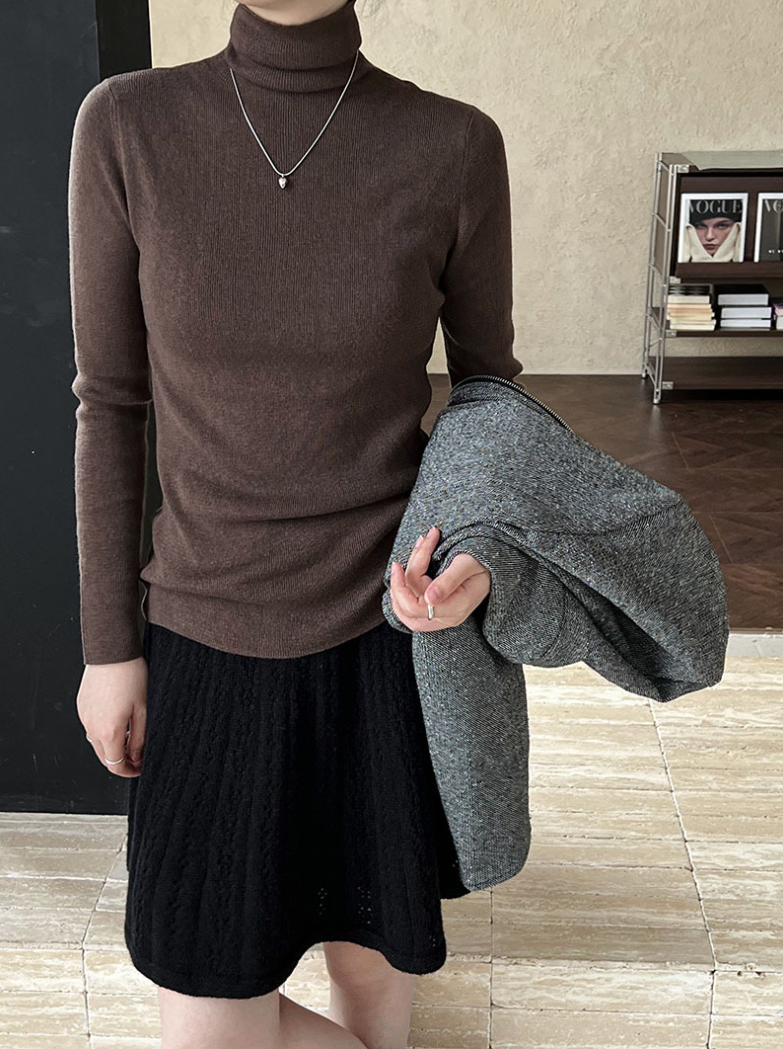 ベーシックリブタートルネックニットトップス
