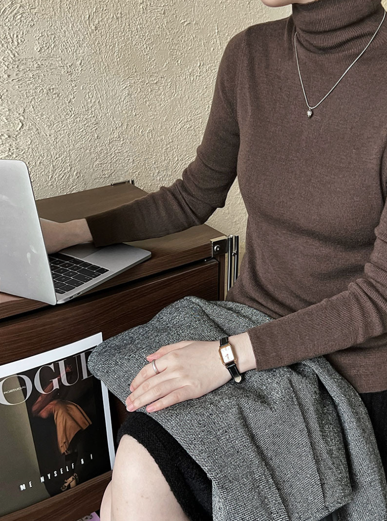 ベーシックリブタートルネックニットトップス