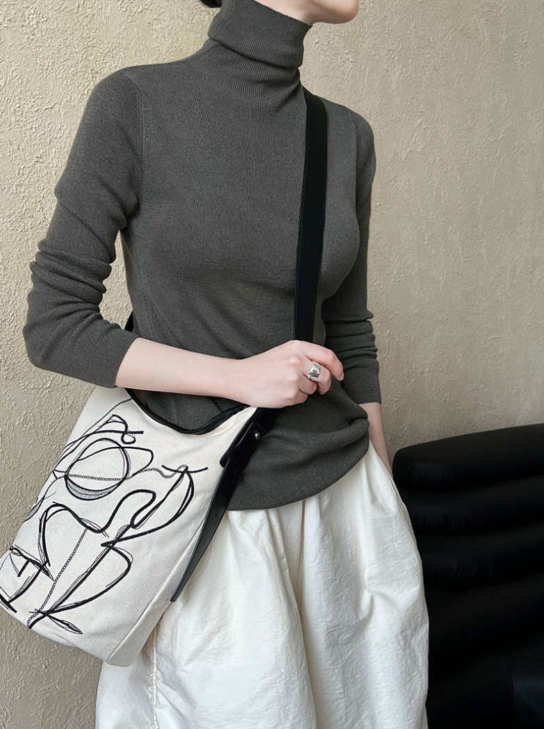 ベーシックリブタートルネックニットトップス