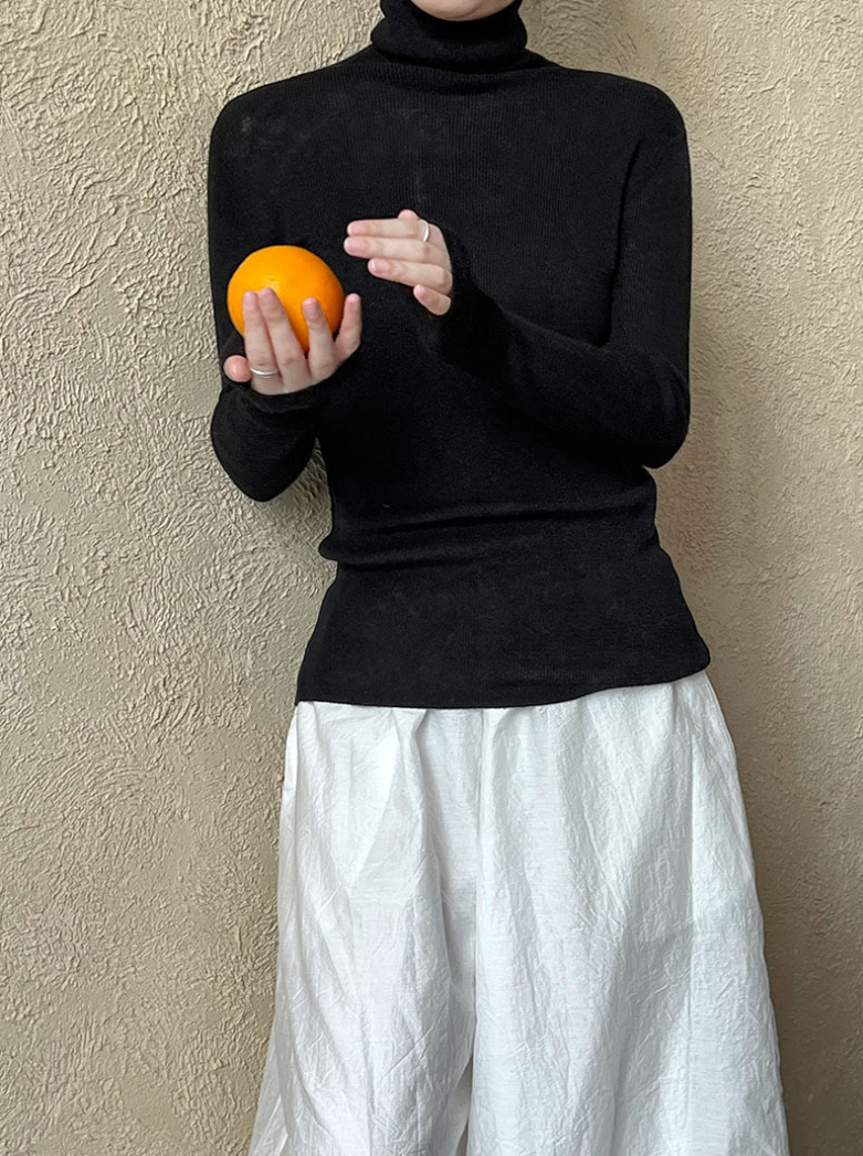 ベーシックリブタートルネックニットトップス