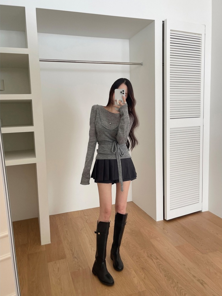 【即納】シアーニットキャミレイヤードトップス