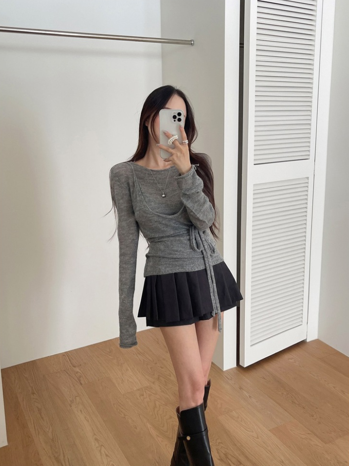 【即納】シアーニットキャミレイヤードトップス