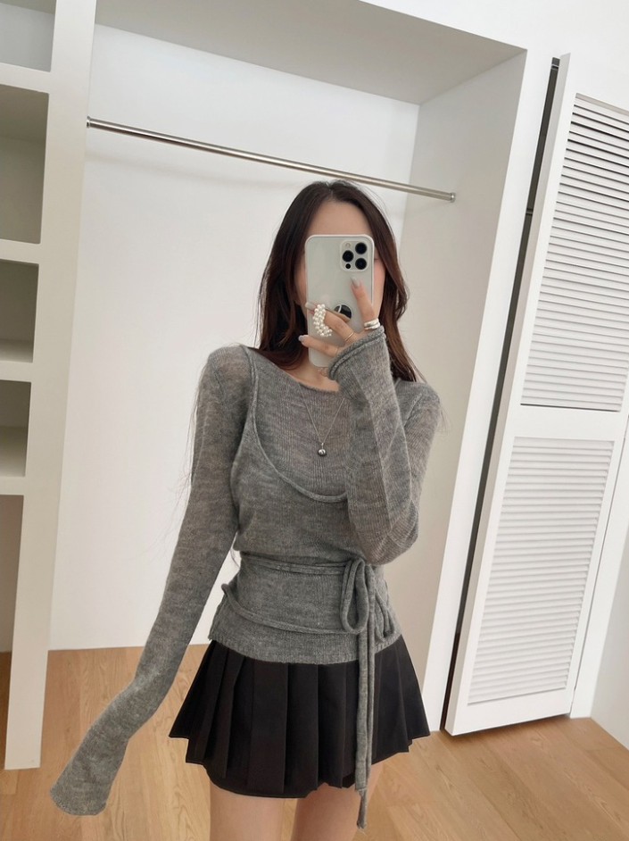 【即納】シアーニットキャミレイヤードトップス