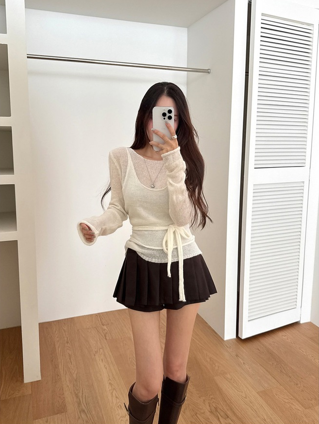 【即納】シアーニットキャミレイヤードトップス