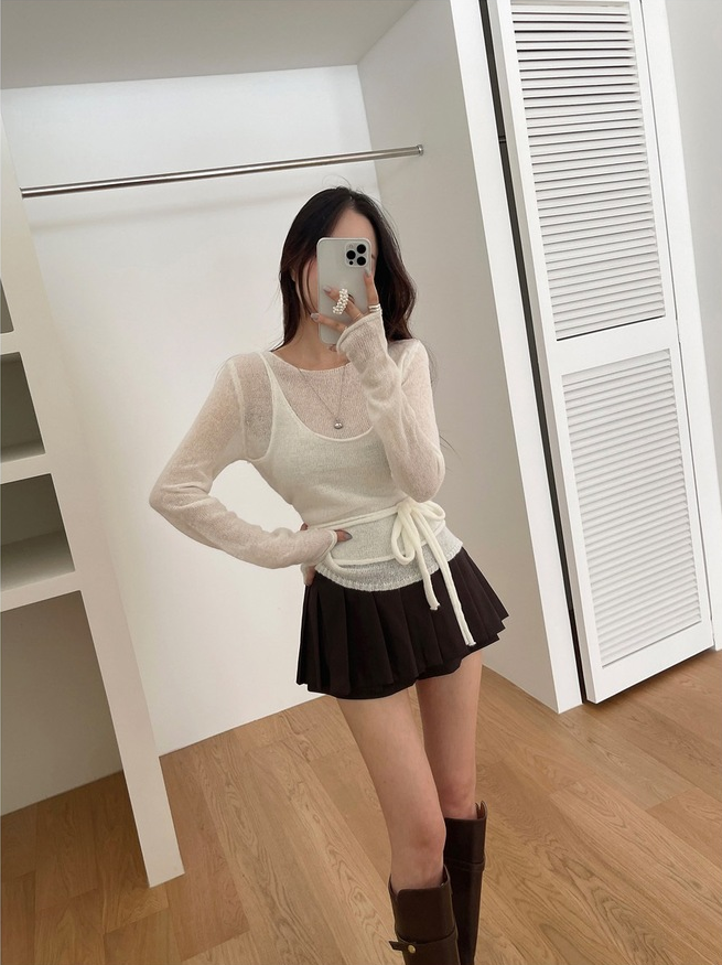 【即納】シアーニットキャミレイヤードトップス