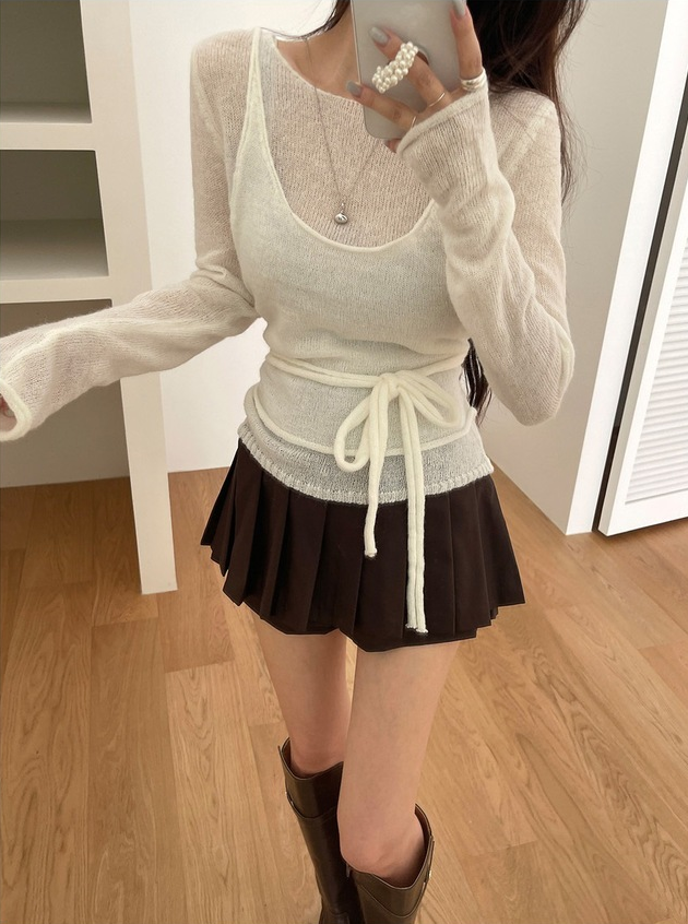 【即納】シアーニットキャミレイヤードトップス