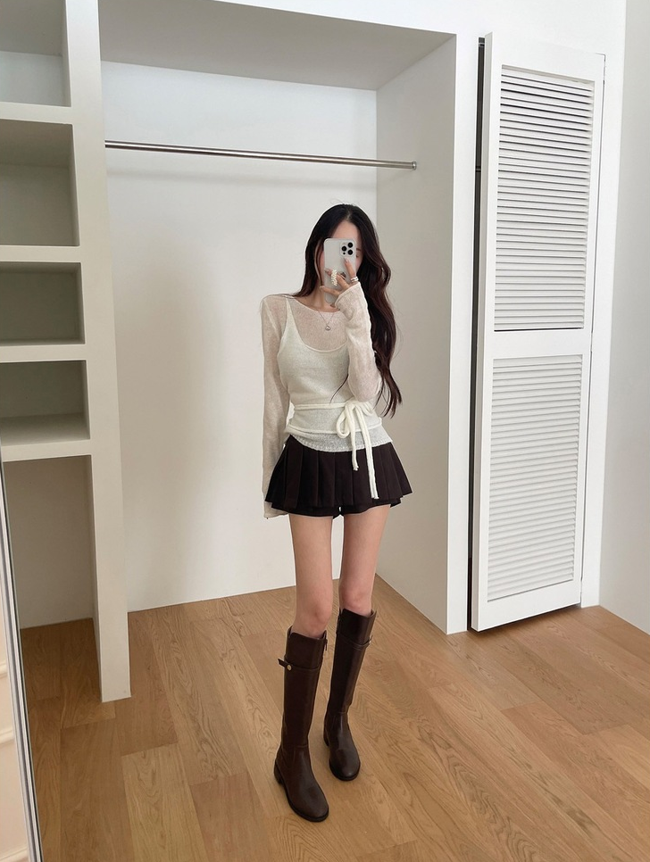 【即納】シアーニットキャミレイヤードトップス