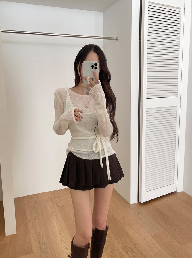 【即納】シアーニットキャミレイヤードトップス