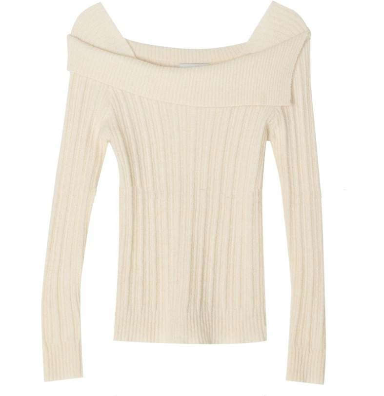 【一部即納】オフショルダーネックリブニットプルオーバー