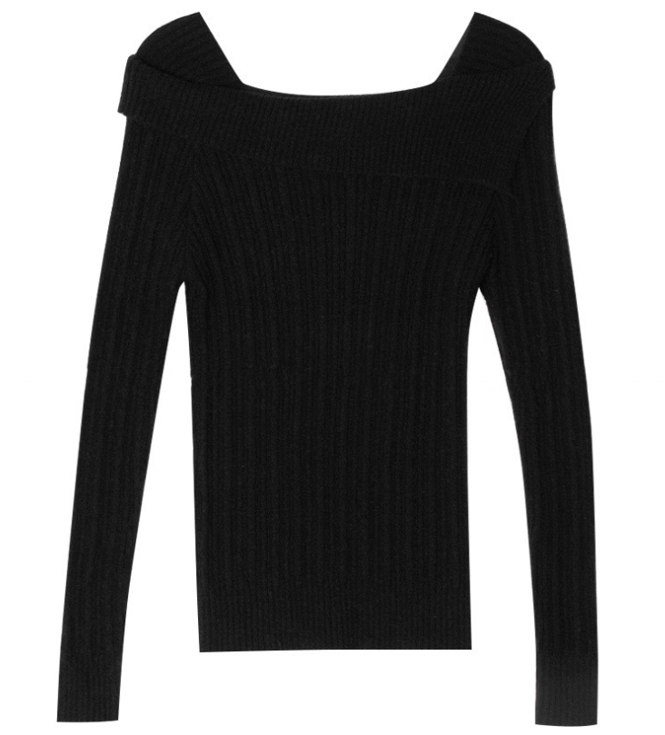 【一部即納】オフショルダーネックリブニットプルオーバー