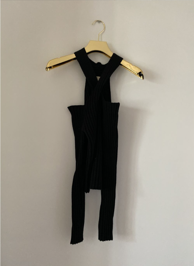 【一部即納】クロスオフショルダーリブニットトップス