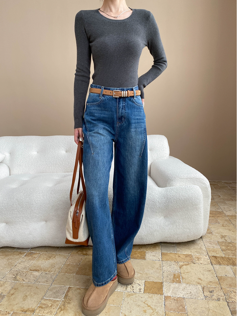 ベーシックフィットリブニットトップス