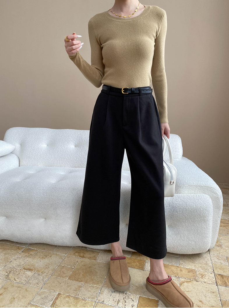 ベーシックフィットリブニットトップス