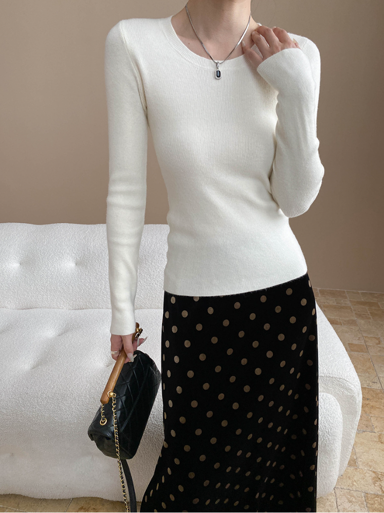 ベーシックフィットリブニットトップス