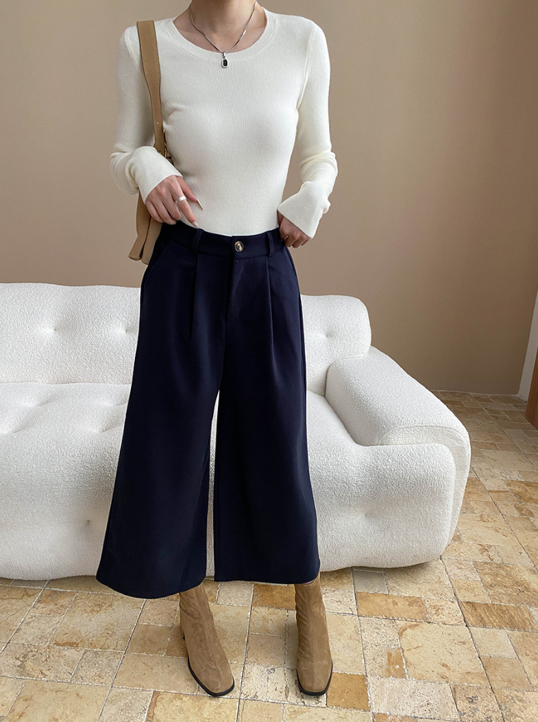 ベーシックフィットリブニットトップス