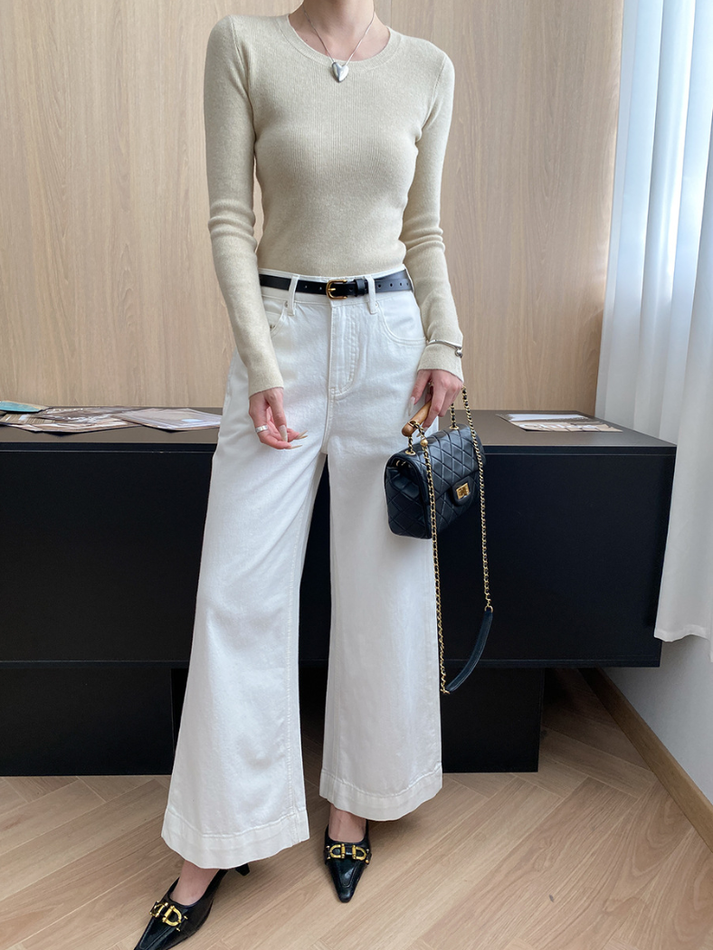 ベーシックフィットリブニットトップス