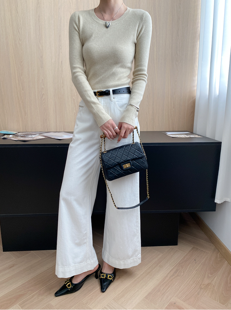 ベーシックフィットリブニットトップス