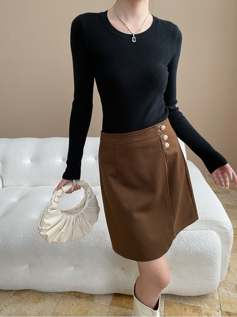 ベーシックフィットリブニットトップス