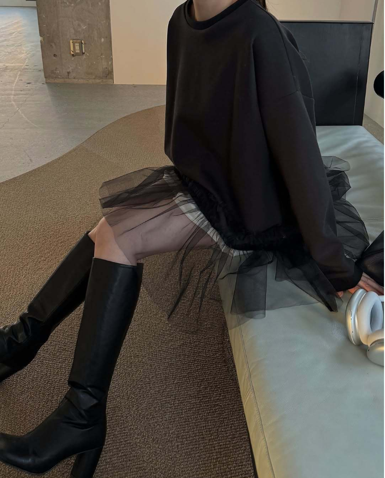 チュールヘムレイヤードスウェットトップス