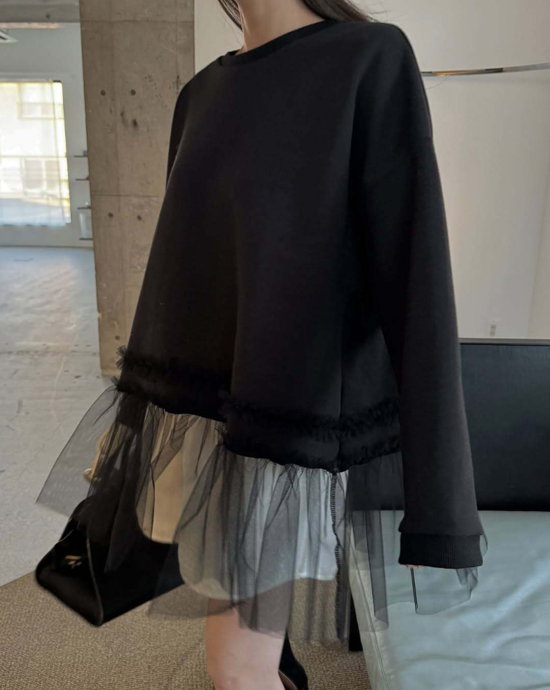 チュールヘムレイヤードスウェットトップス