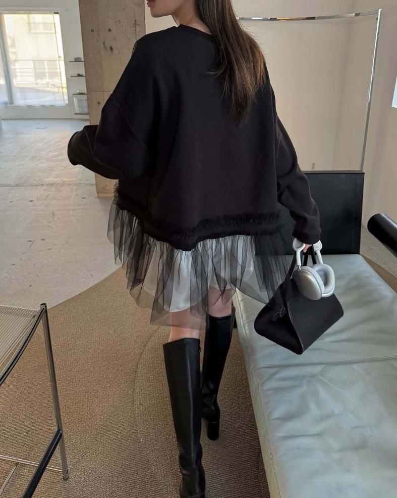 チュールヘムレイヤードスウェットトップス
