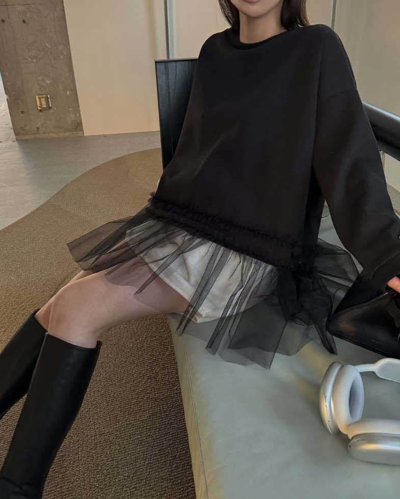 チュールヘムレイヤードスウェットトップス