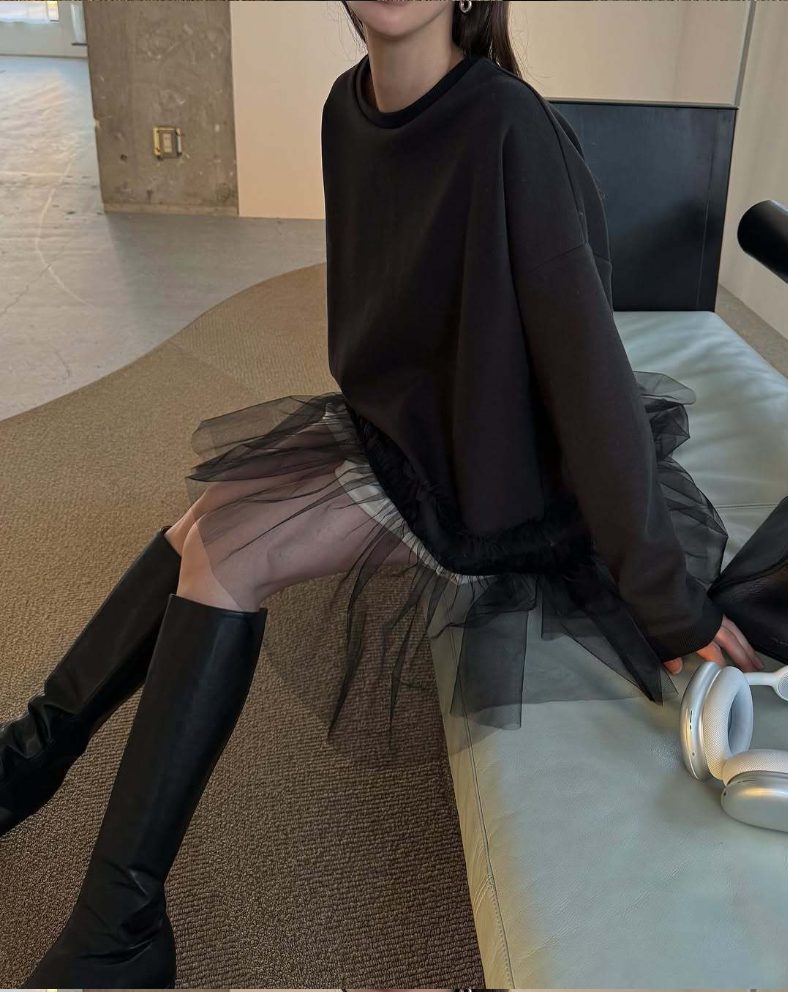 チュールヘムレイヤードスウェットトップス