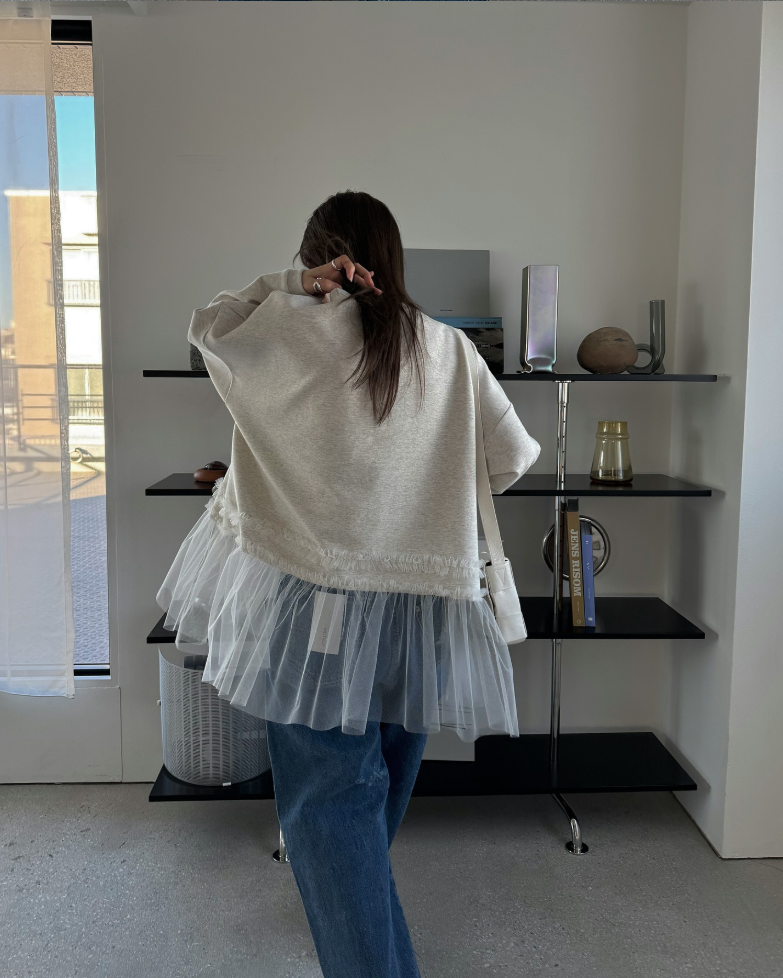 チュールヘムレイヤードスウェットトップス