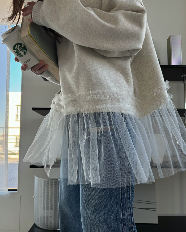 チュールヘムレイヤードスウェットトップス