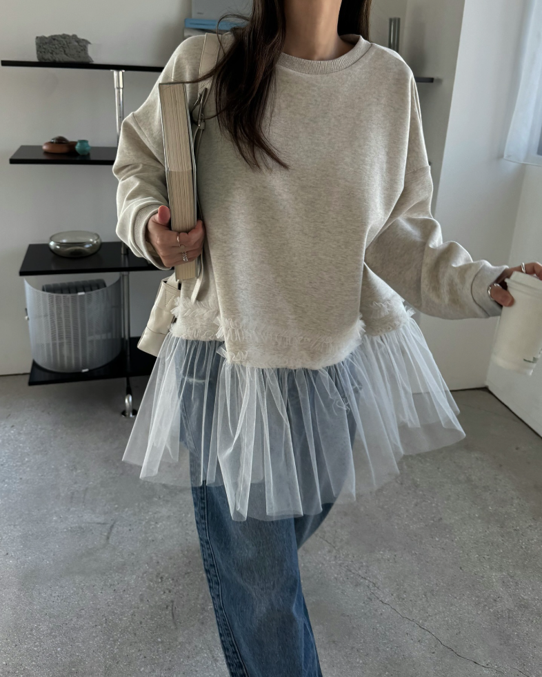 チュールヘムレイヤードスウェットトップス