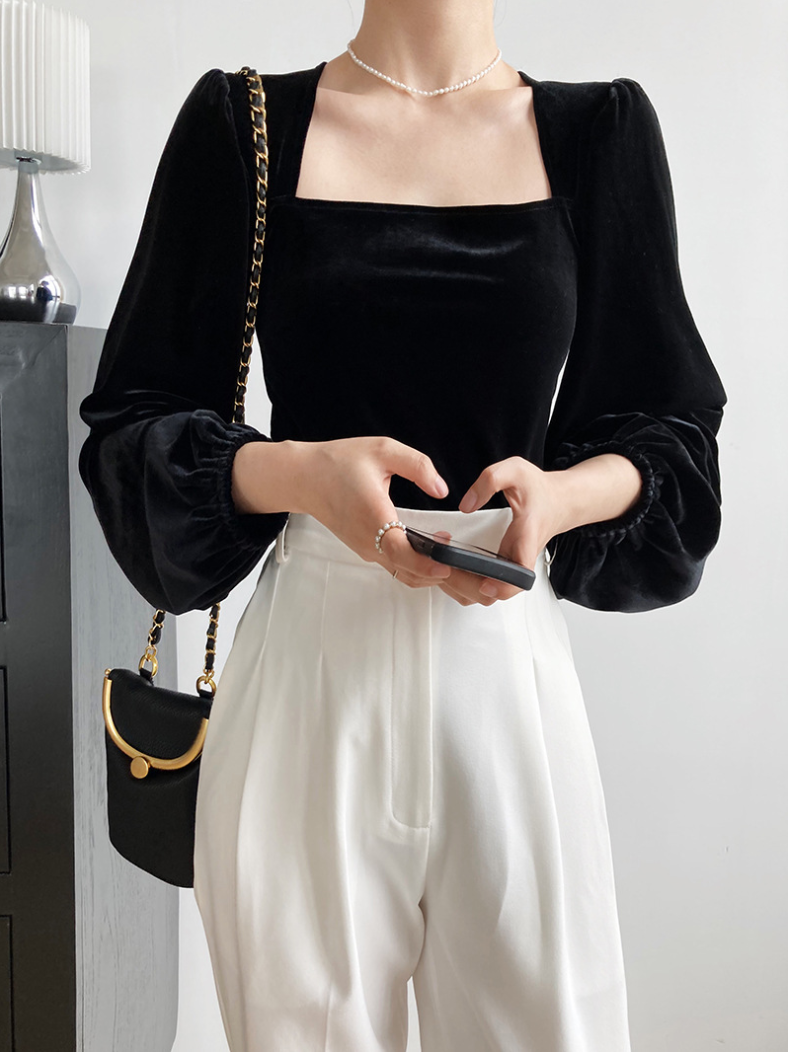 【即納】スクエアネックベロアトップス