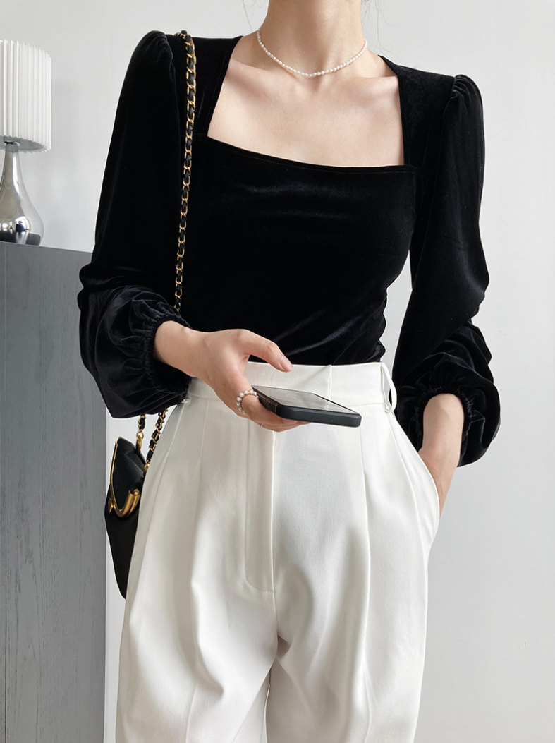 【即納】スクエアネックベロアトップス