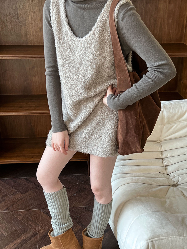 ボアタッチニットベストワンピース