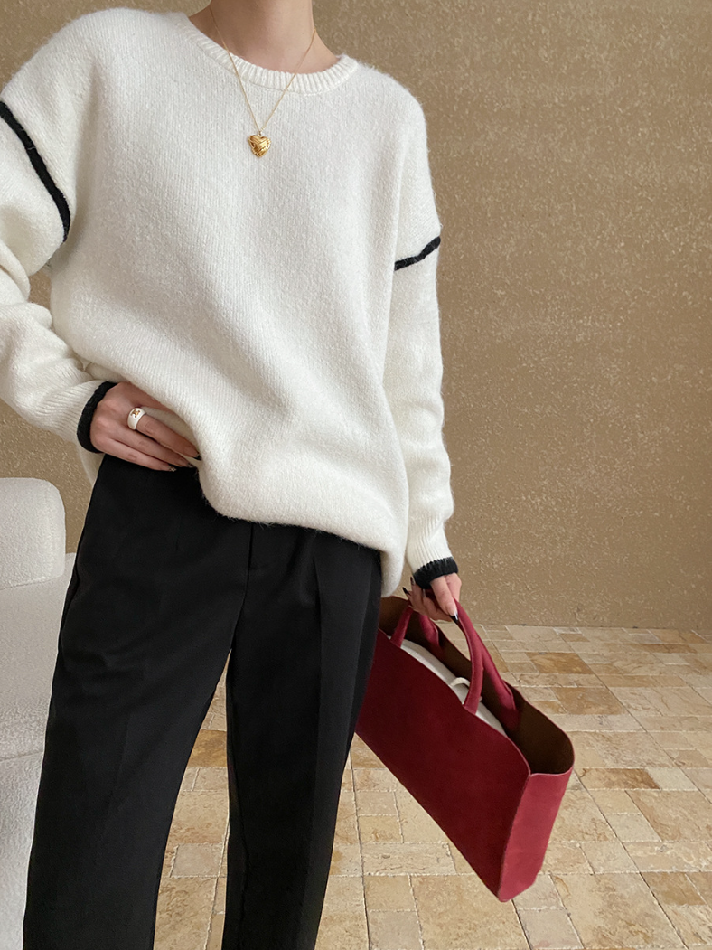 コントラストラインニットプルオーバー