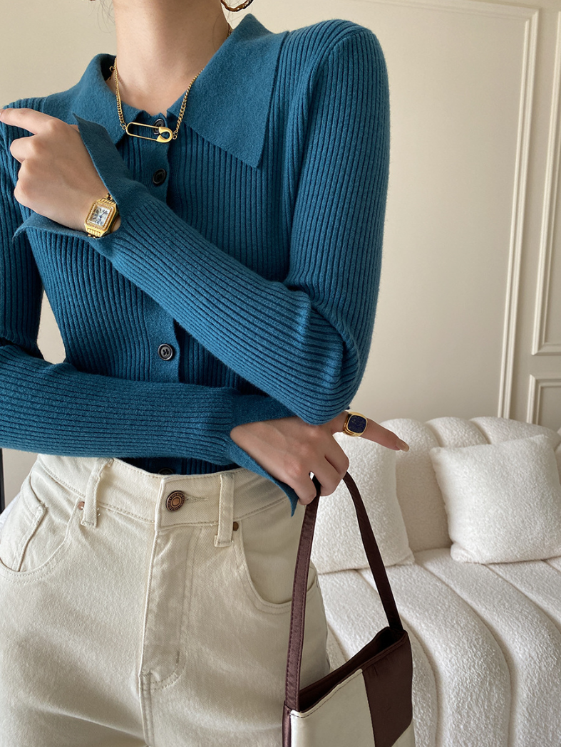 ワイドカラーニットカーディガン