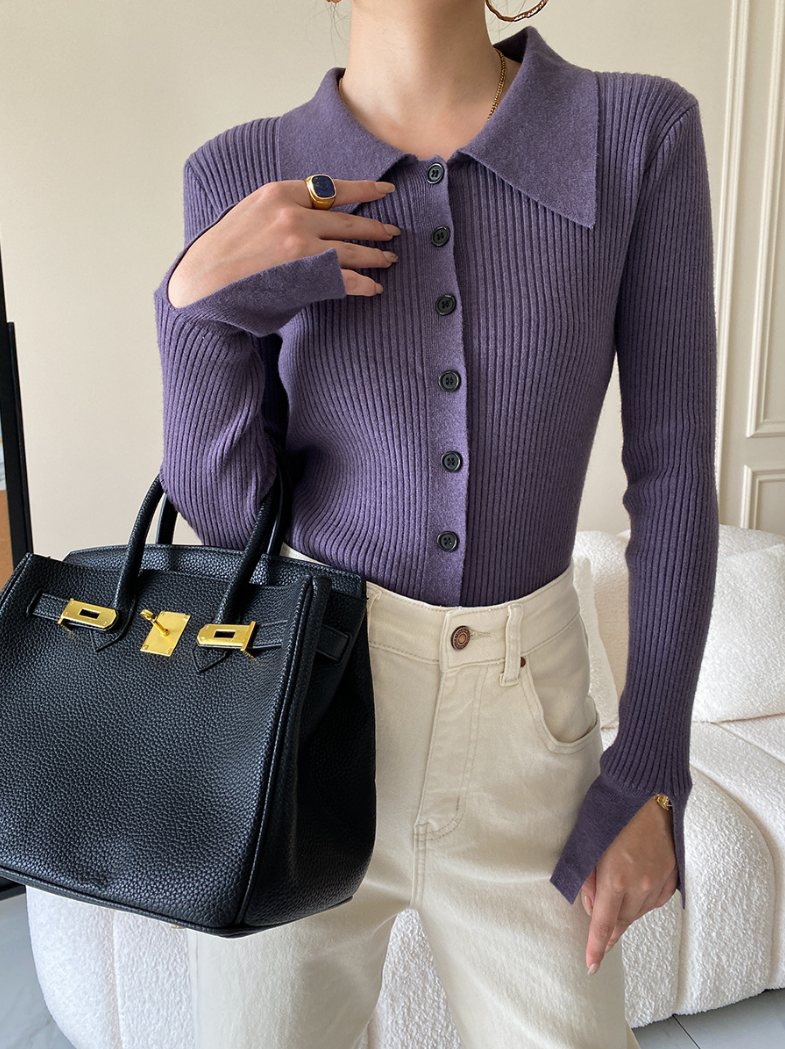 ワイドカラーニットカーディガン