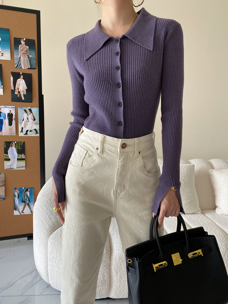 ワイドカラーニットカーディガン