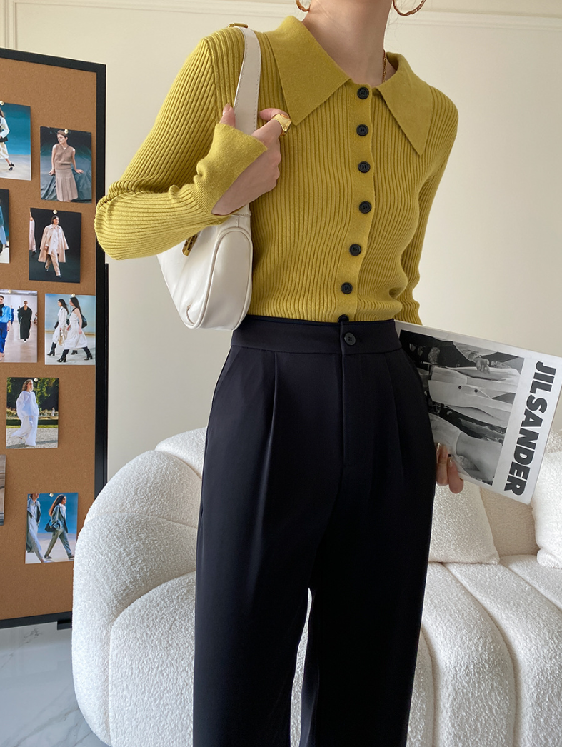 ワイドカラーニットカーディガン