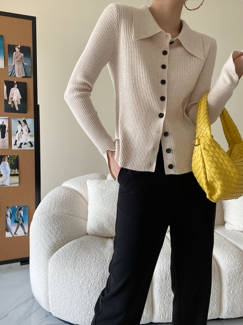 ワイドカラーニットカーディガン