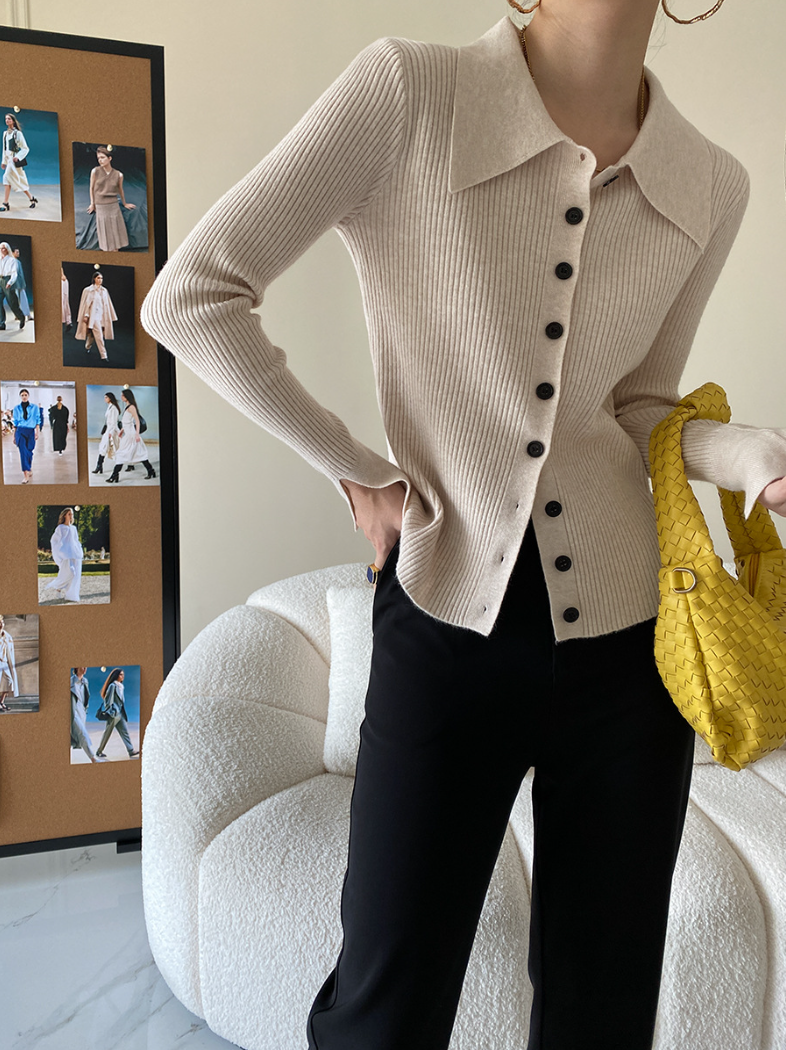 ワイドカラーニットカーディガン