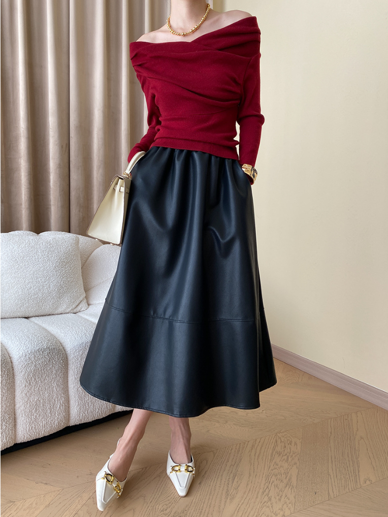 オフショルダードレープニットトップス