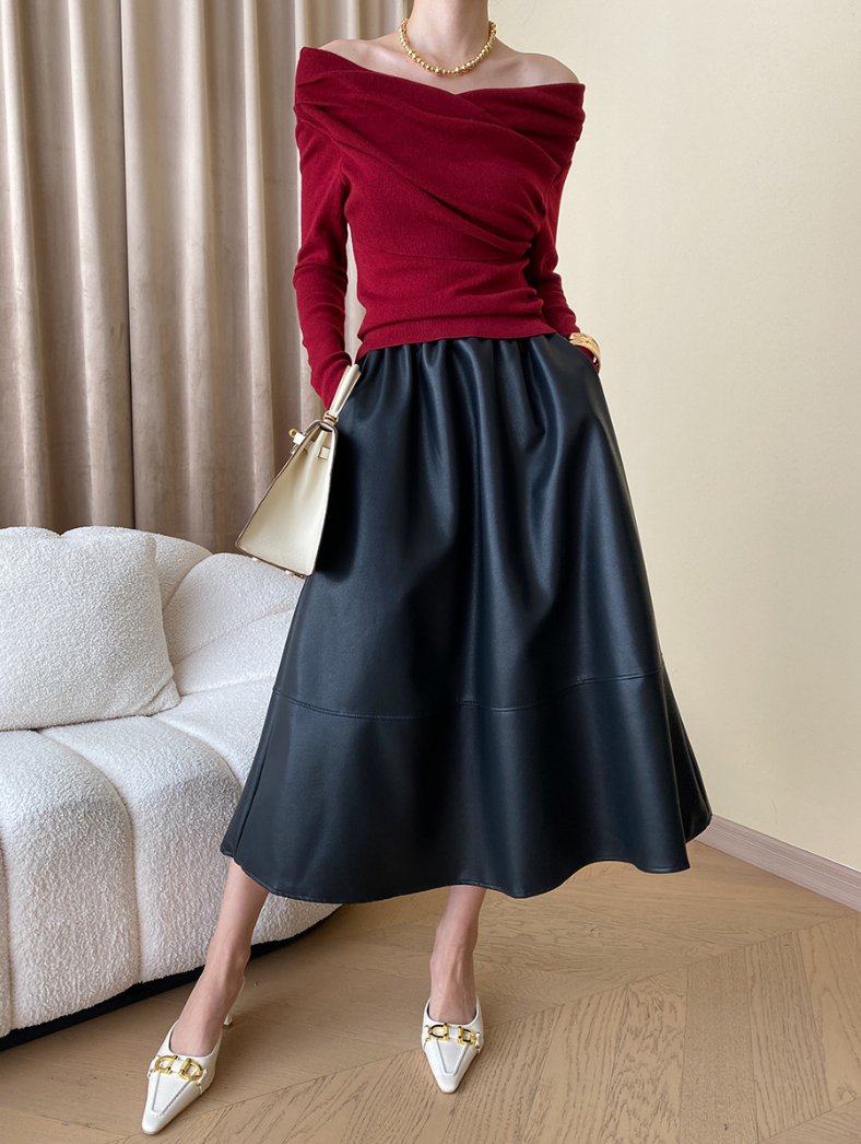 オフショルダードレープニットトップス