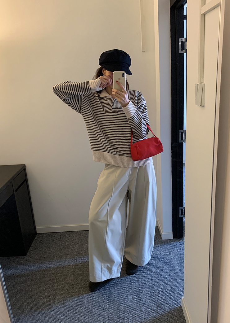 【即納】ボーダーカラーニットプルオーバー