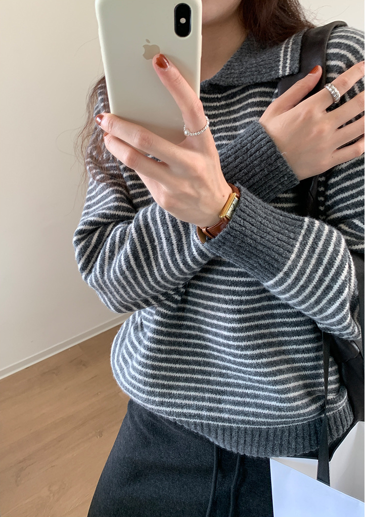 ボーダーカラーニットプルオーバー