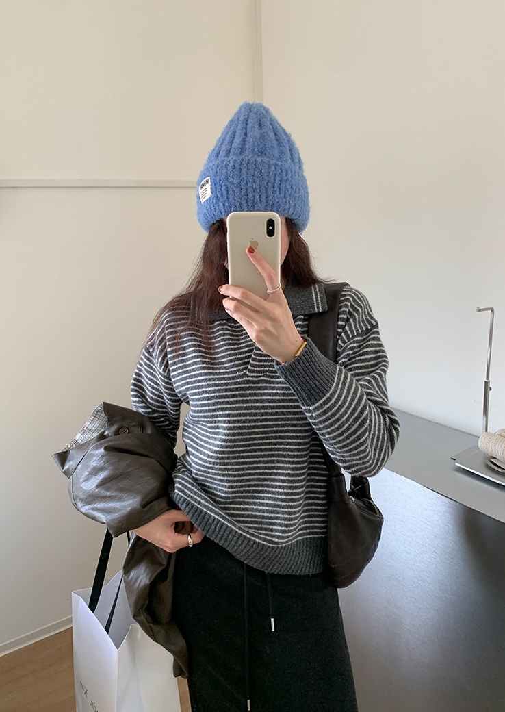 ボーダーカラーニットプルオーバー