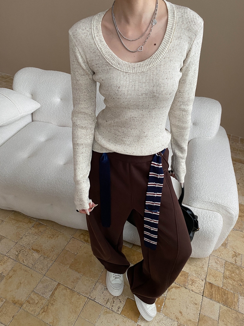 【即納】ネップリブタイトニットトップス