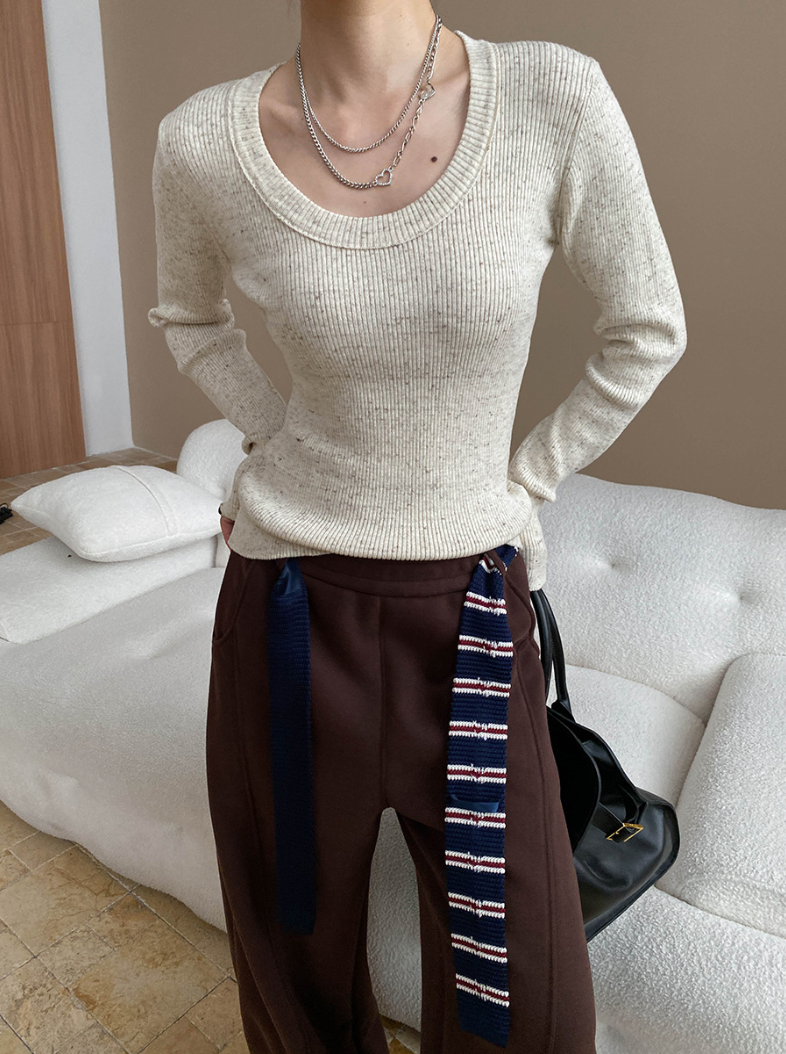 【即納】ネップリブタイトニットトップス