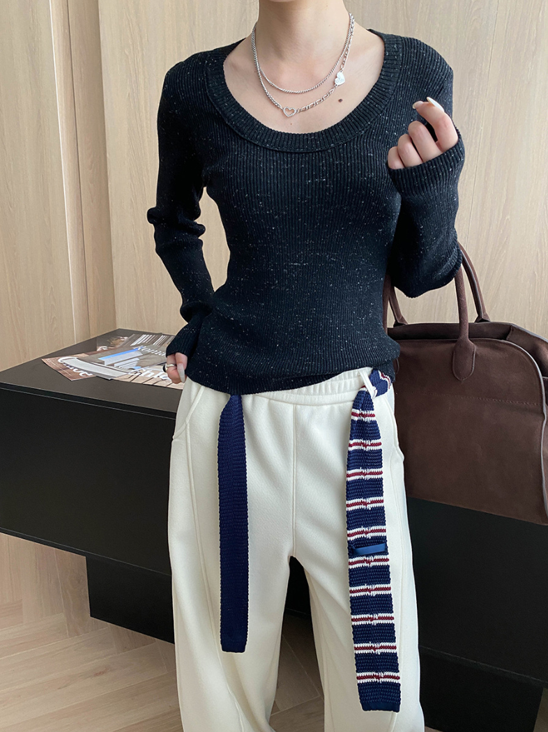 【即納】ネップリブタイトニットトップス